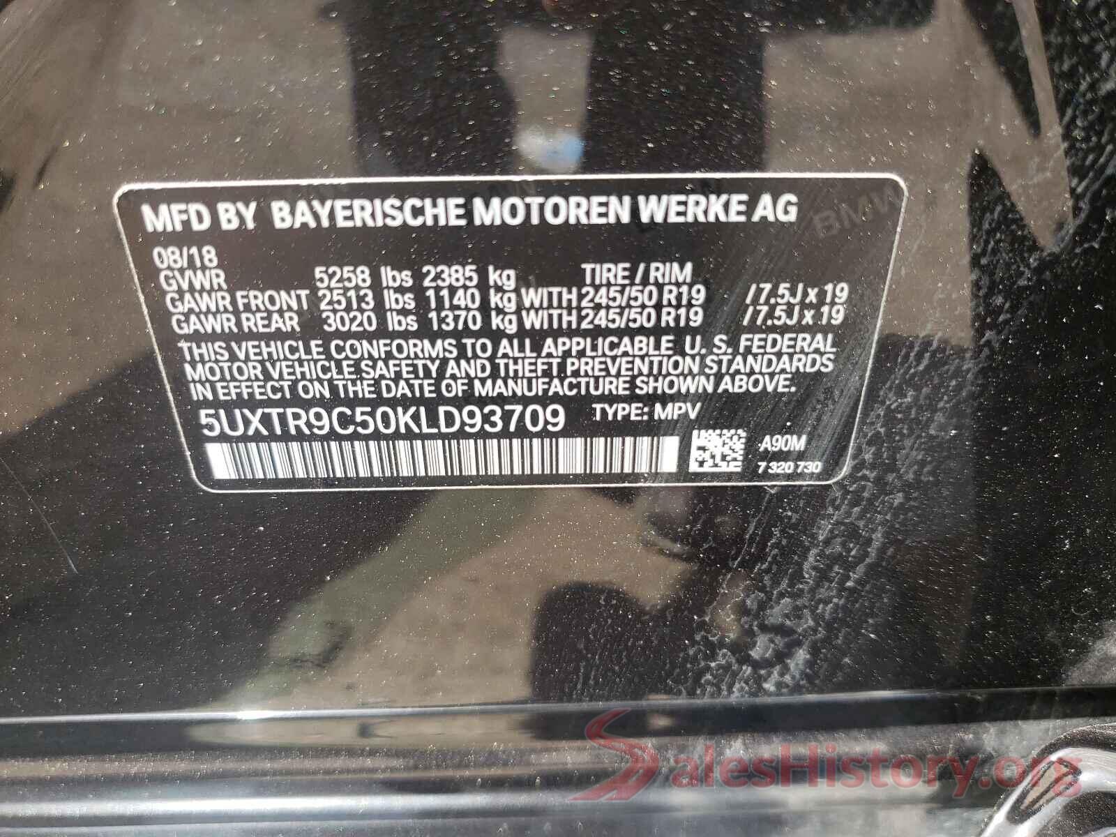 5UXTR9C50KLD93709 2019 BMW X3