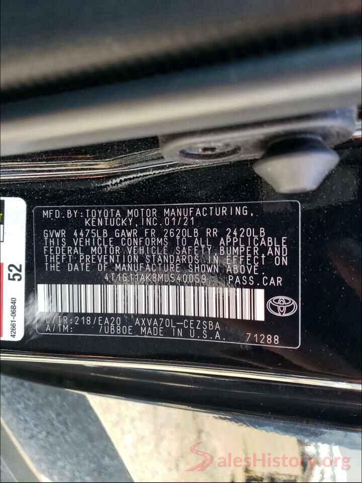 4T1G11AK8MU540059 2021 TOYOTA CAMRY