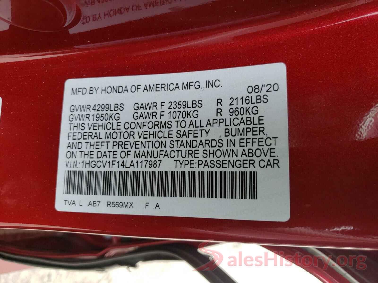 1HGCV1F14LA117987 2020 HONDA ACCORD