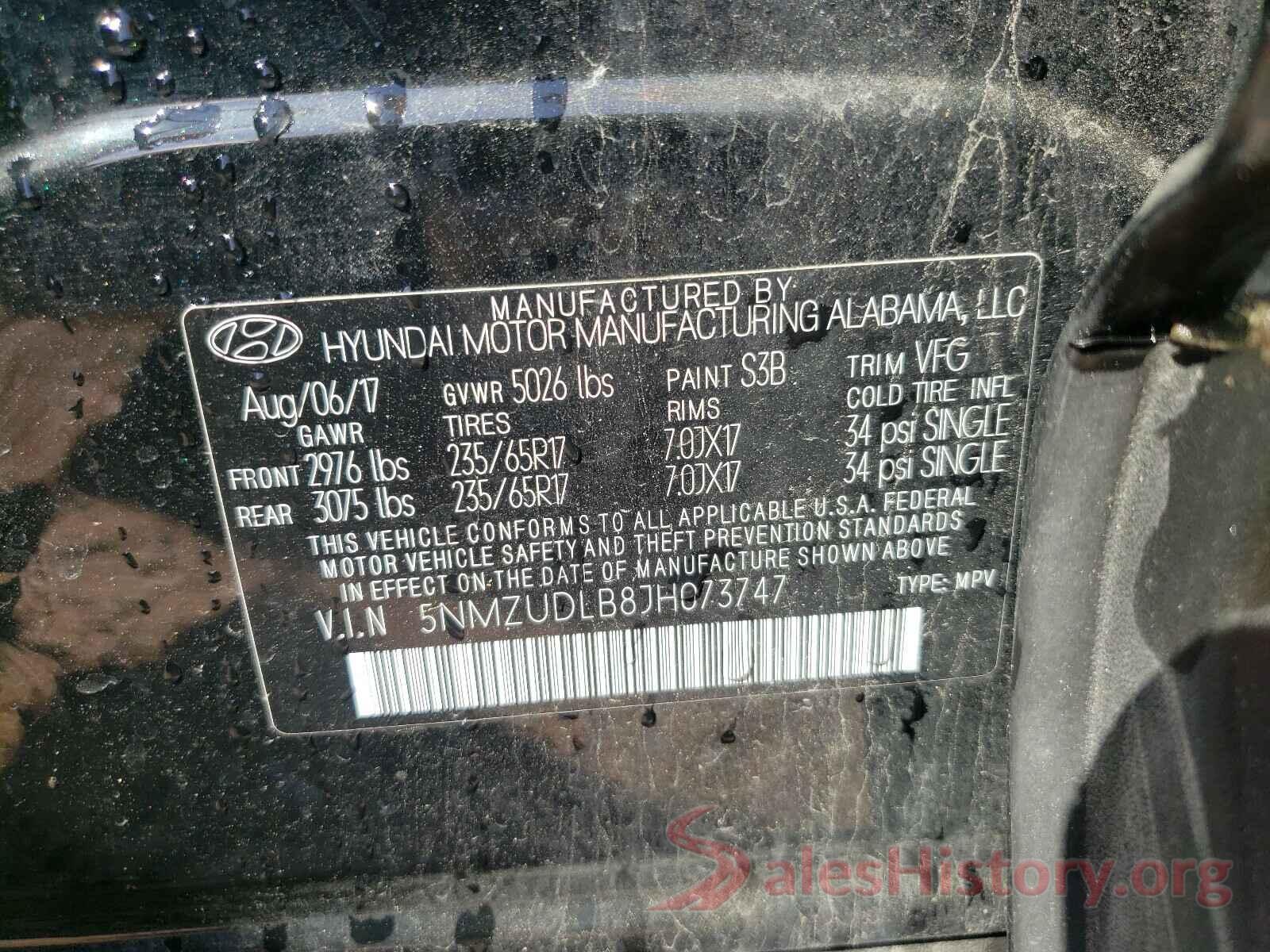 5NMZUDLB8JH073747 2018 HYUNDAI SANTA FE