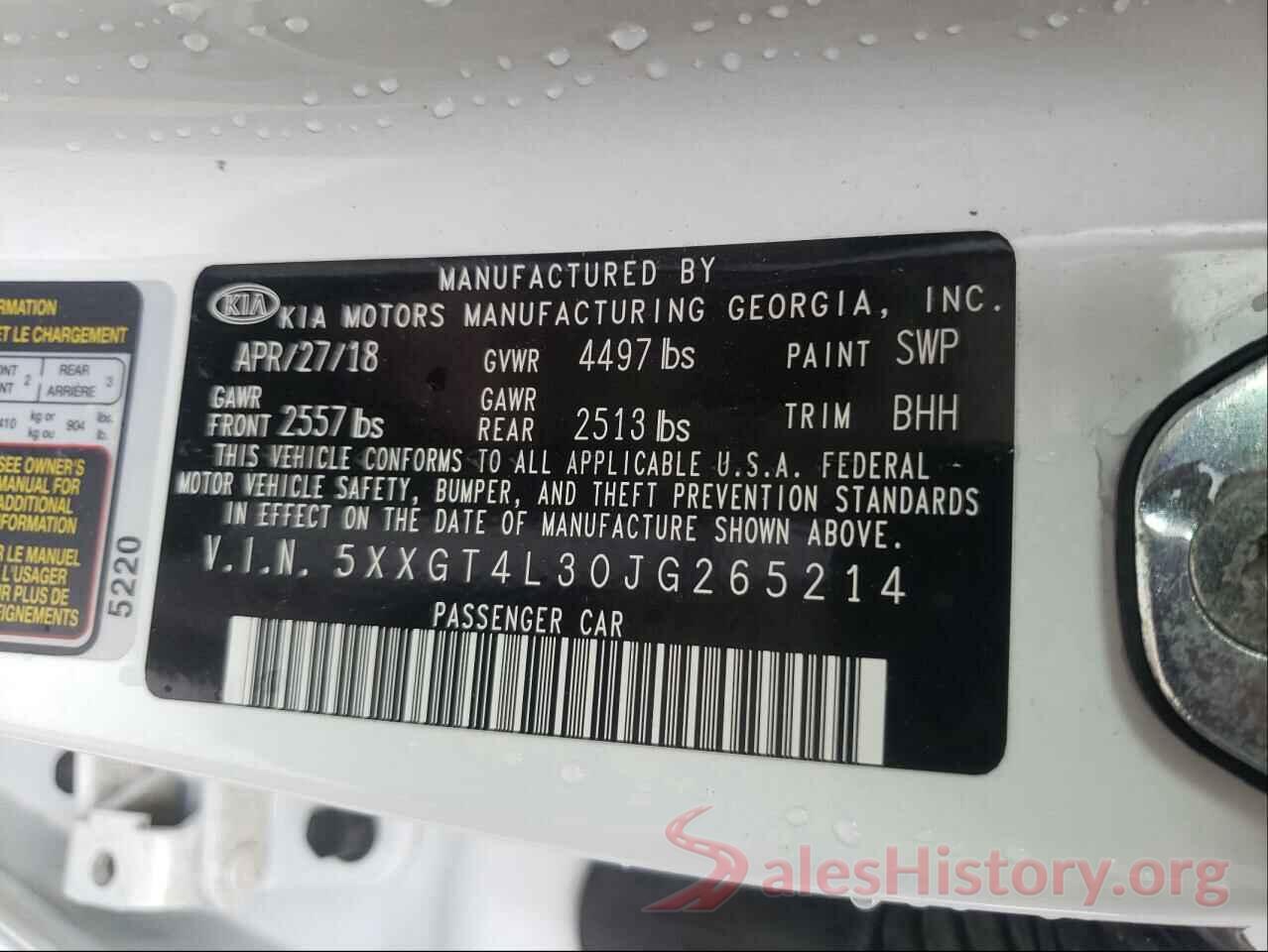 5XXGT4L30JG265214 2018 KIA OPTIMA