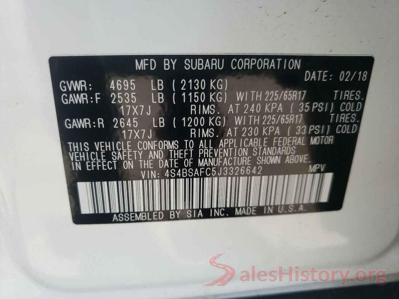 4S4BSAFC5J3326642 2018 SUBARU OUTBACK