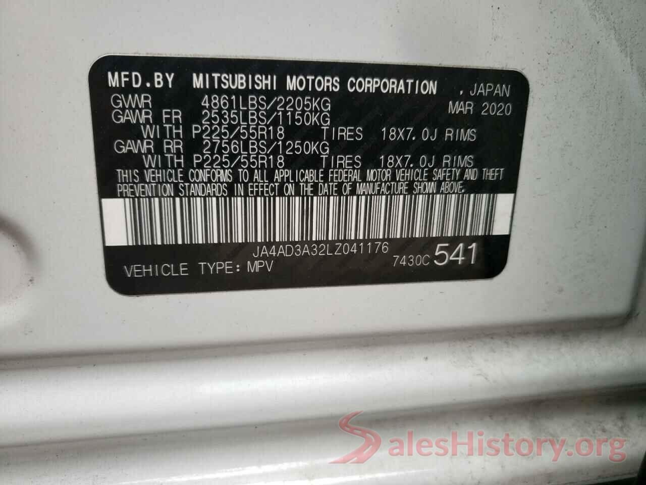 JA4AD3A32LZ041176 2020 MITSUBISHI OUTLANDER