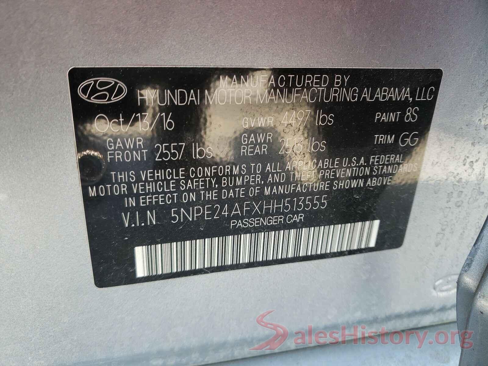 5NPE24AFXHH513555 2017 HYUNDAI SONATA