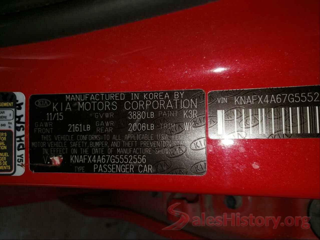 KNAFX4A67G5552556 2016 KIA FORTE