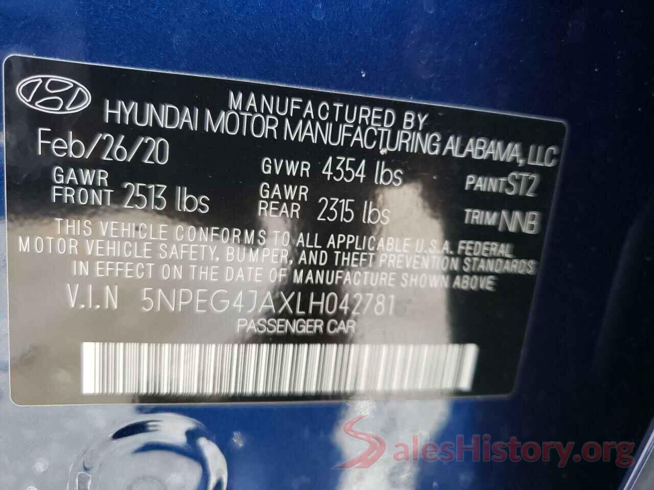 5NPEG4JAXLH042781 2020 HYUNDAI SONATA