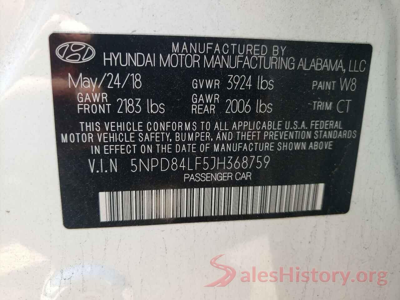 5NPD84LF5JH368759 2018 HYUNDAI ELANTRA