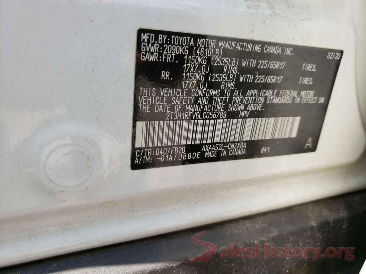 2T3H1RFV6LC056789 2020 TOYOTA RAV4