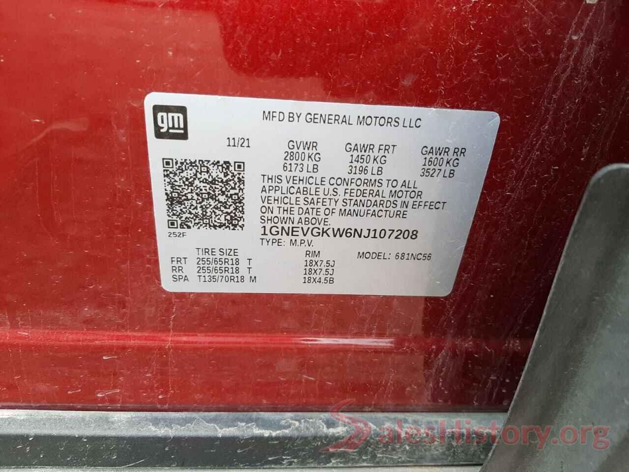 1GNEVGKW6NJ107208 2022 CHEVROLET TRAVERSE