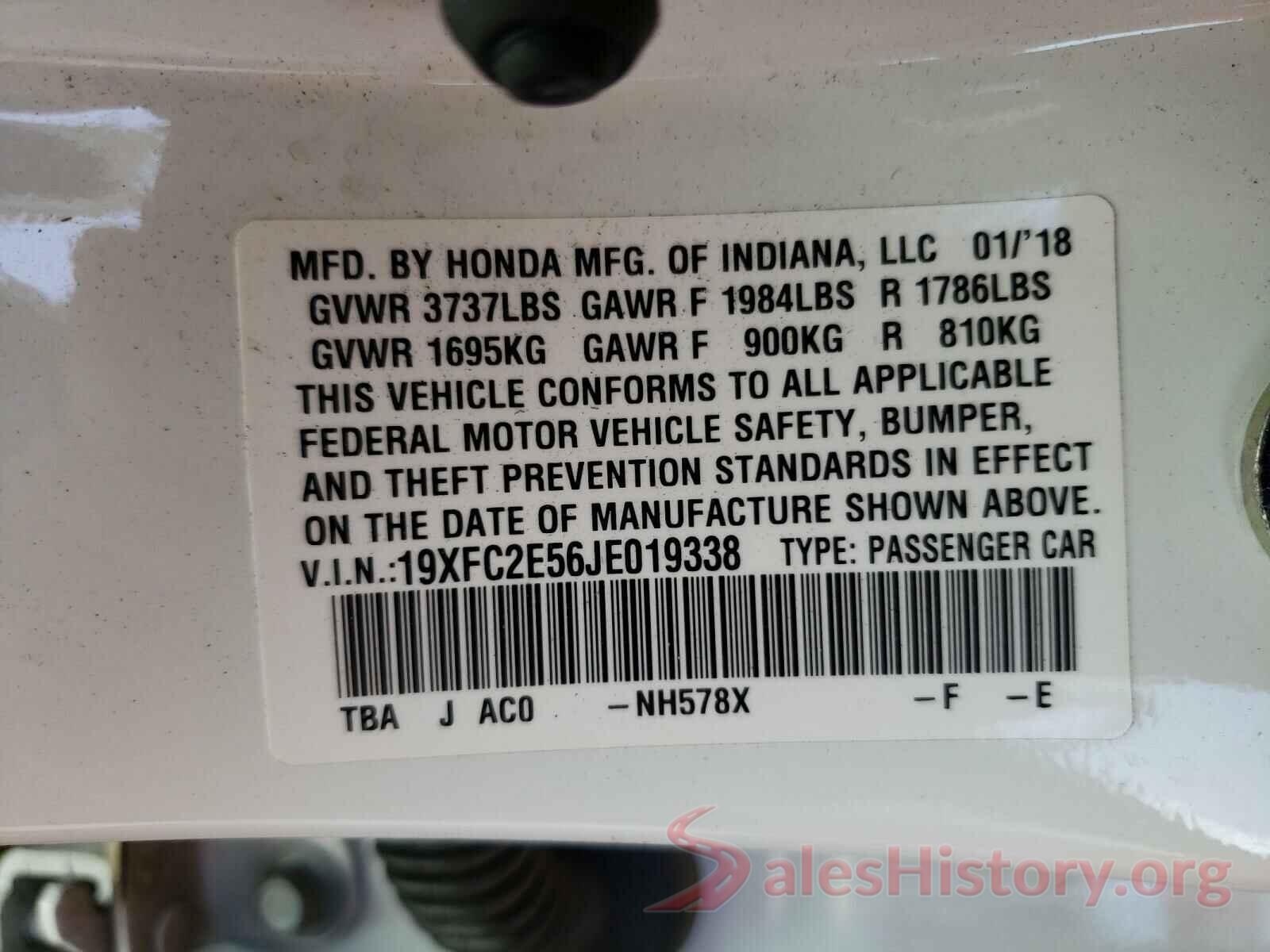 19XFC2E56JE019338 2018 HONDA CIVIC