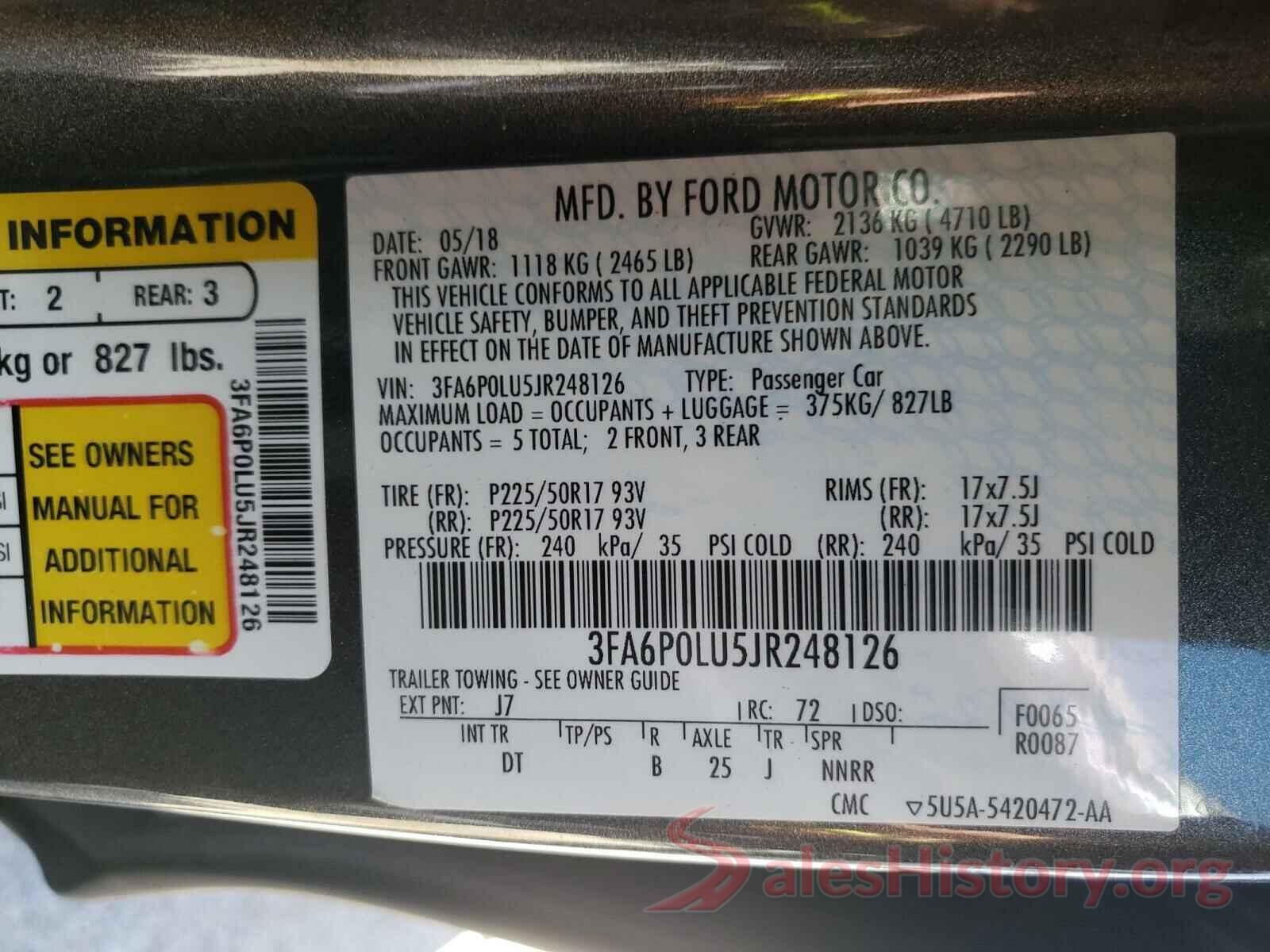 3FA6P0LU5JR248126 2018 FORD FUSION