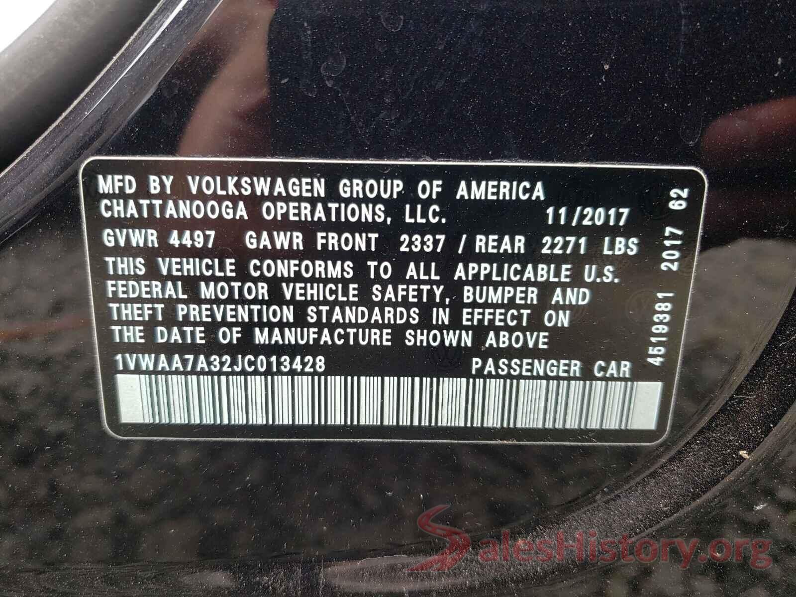 1VWAA7A32JC013428 2018 VOLKSWAGEN PASSAT