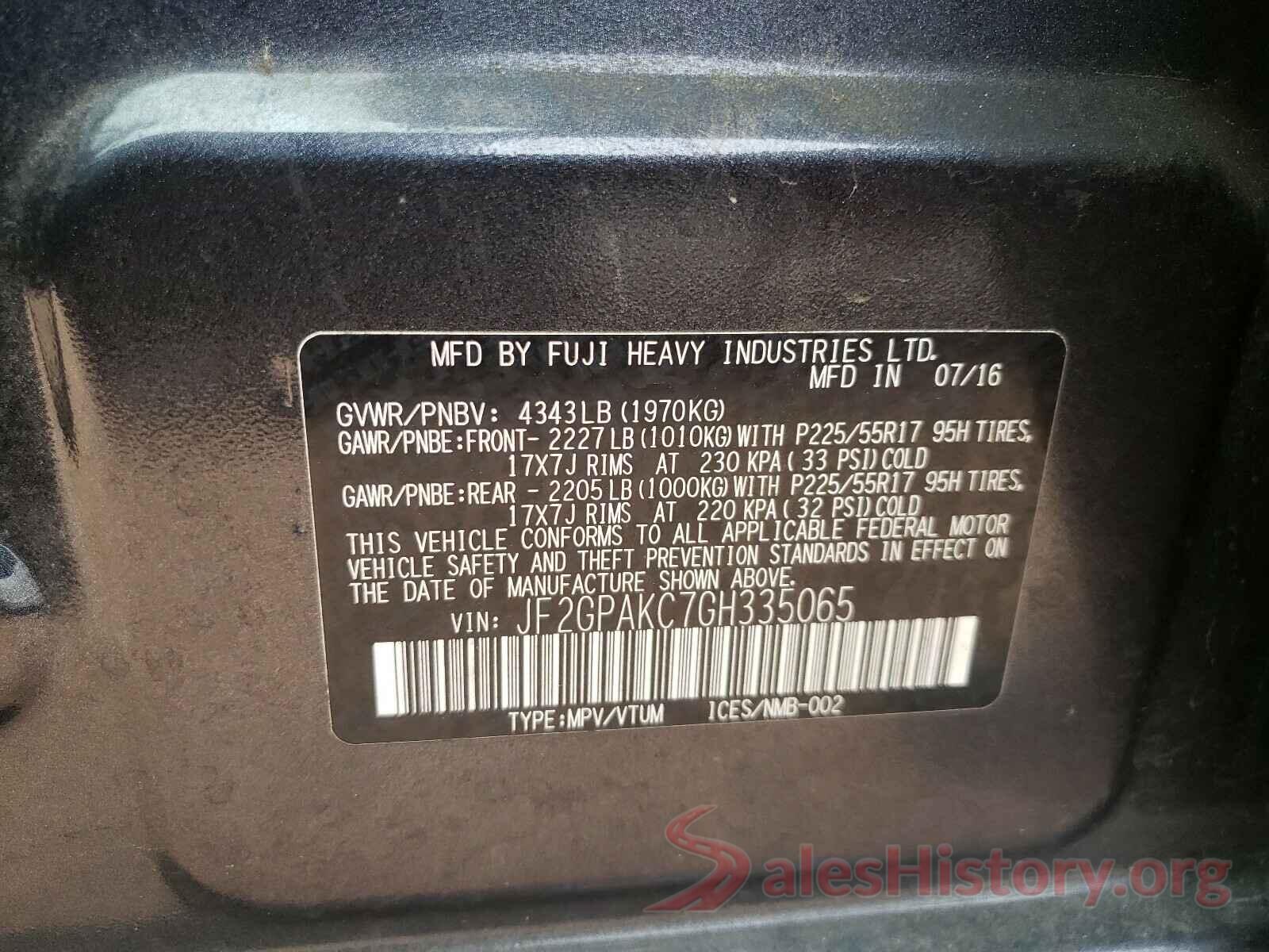 JF2GPAKC7GH335065 2016 SUBARU CROSSTREK