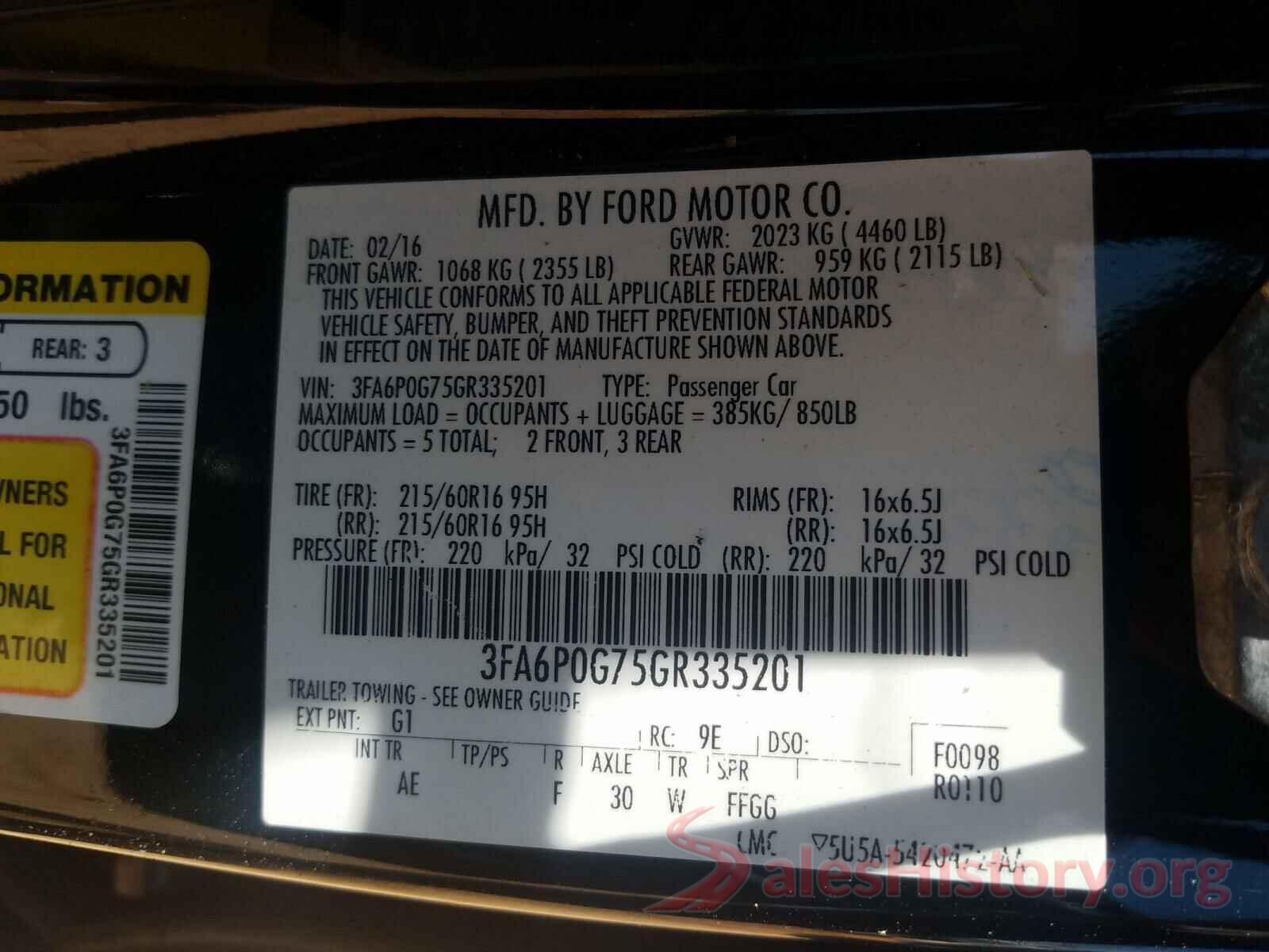 3FA6P0G75GR335201 2016 FORD FUSION