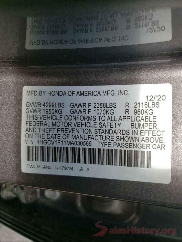 1HGCV1F11MA030565 2021 HONDA ACCORD