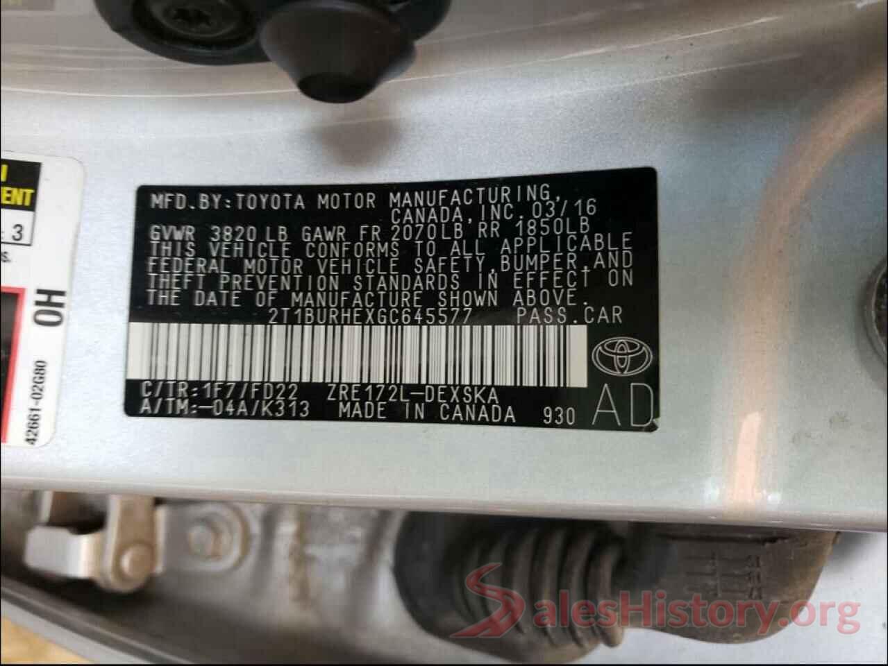 2T1BURHEXGC645577 2016 TOYOTA COROLLA