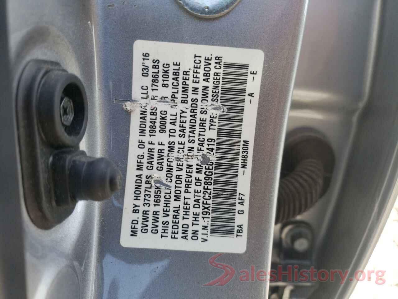 19XFC2F89GE042419 2016 HONDA CIVIC