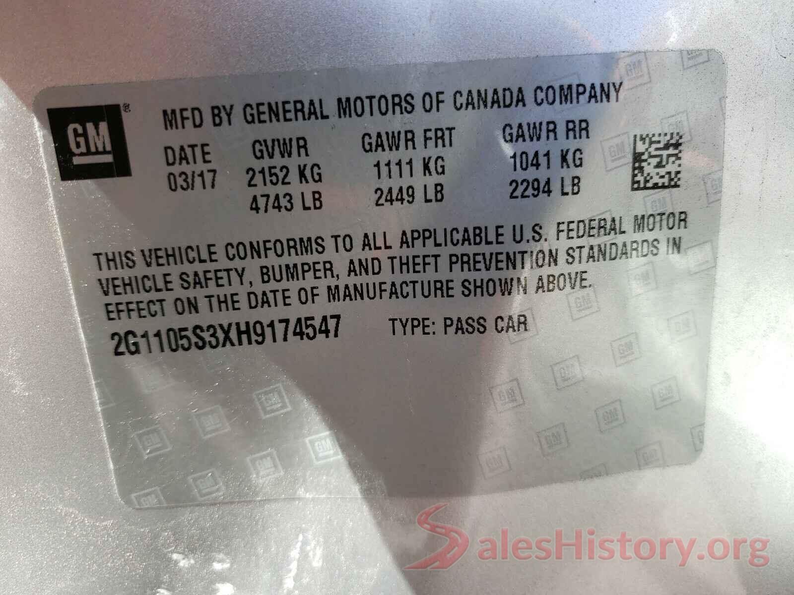 2G1105S3XH9174547 2017 CHEVROLET IMPALA