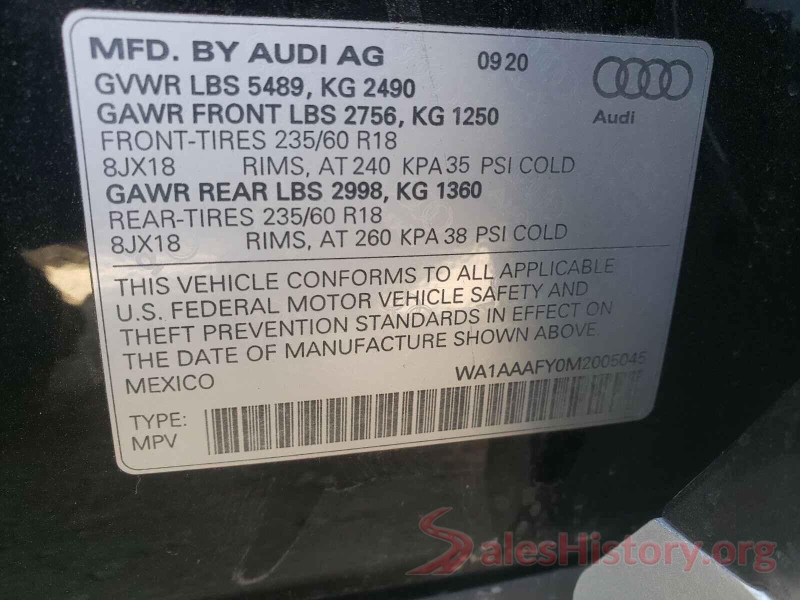 WA1AAAFY0M2005045 2021 AUDI Q5