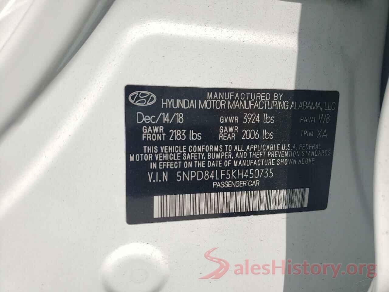 5NPD84LF5KH450735 2019 HYUNDAI ELANTRA