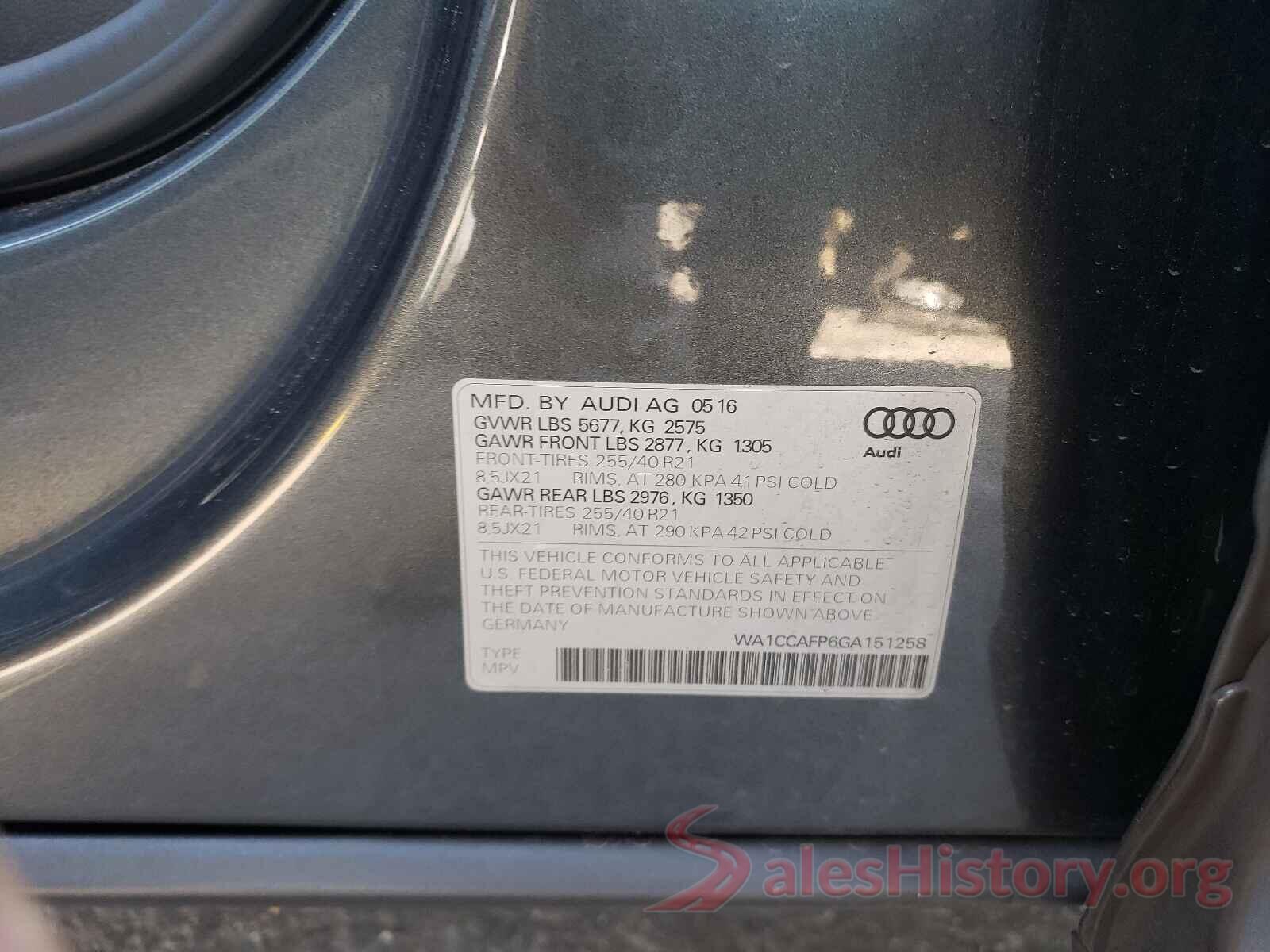 WA1CCAFP6GA151258 2016 AUDI SQ5