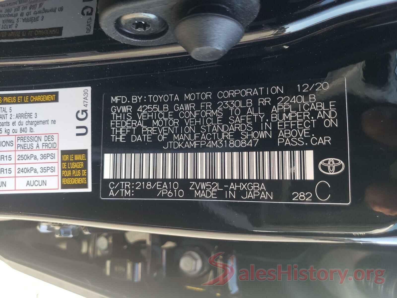 JTDKAMFP4M3180847 2021 TOYOTA PRIUS