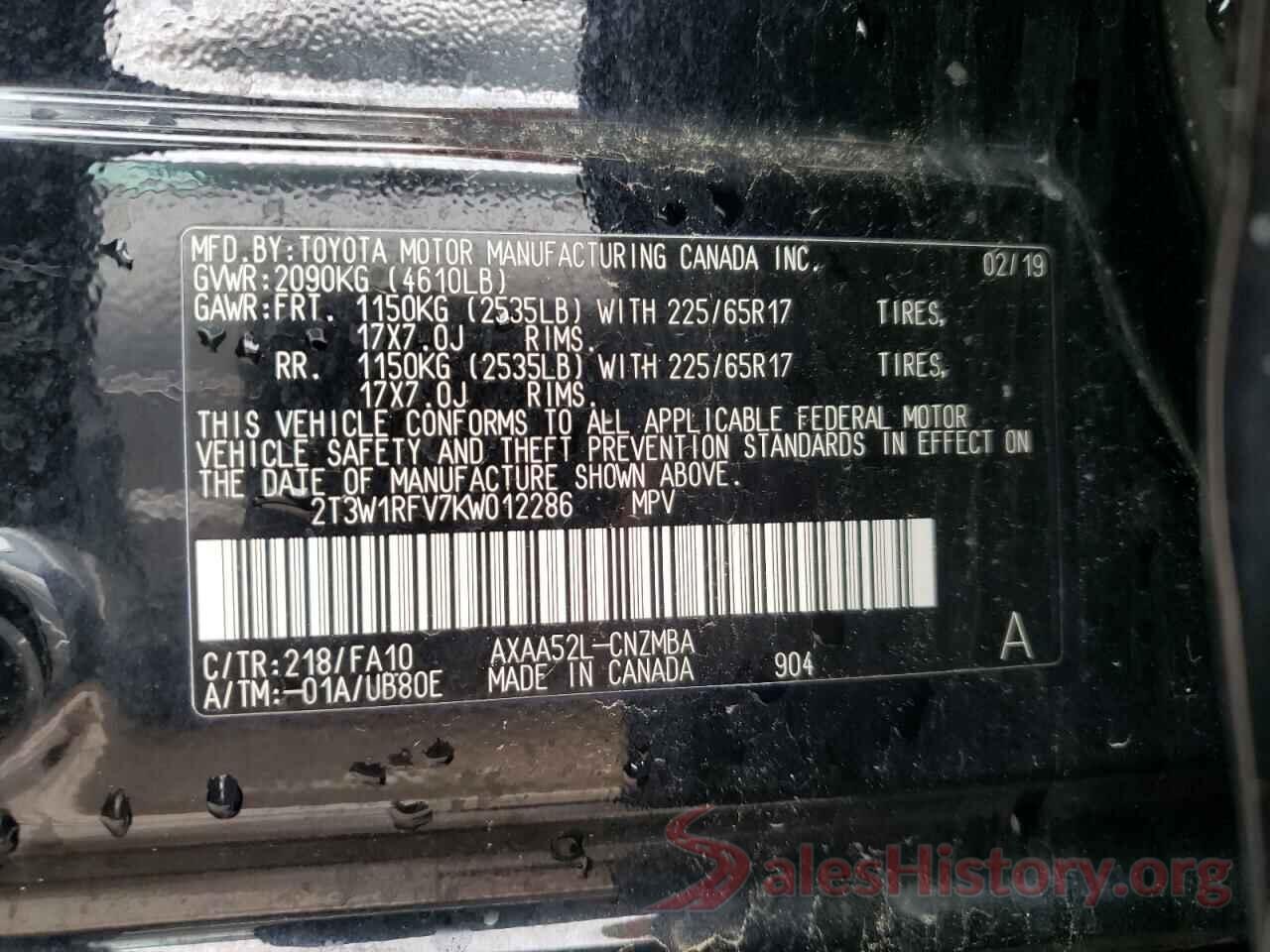 2T3W1RFV7KW012286 2019 TOYOTA RAV4