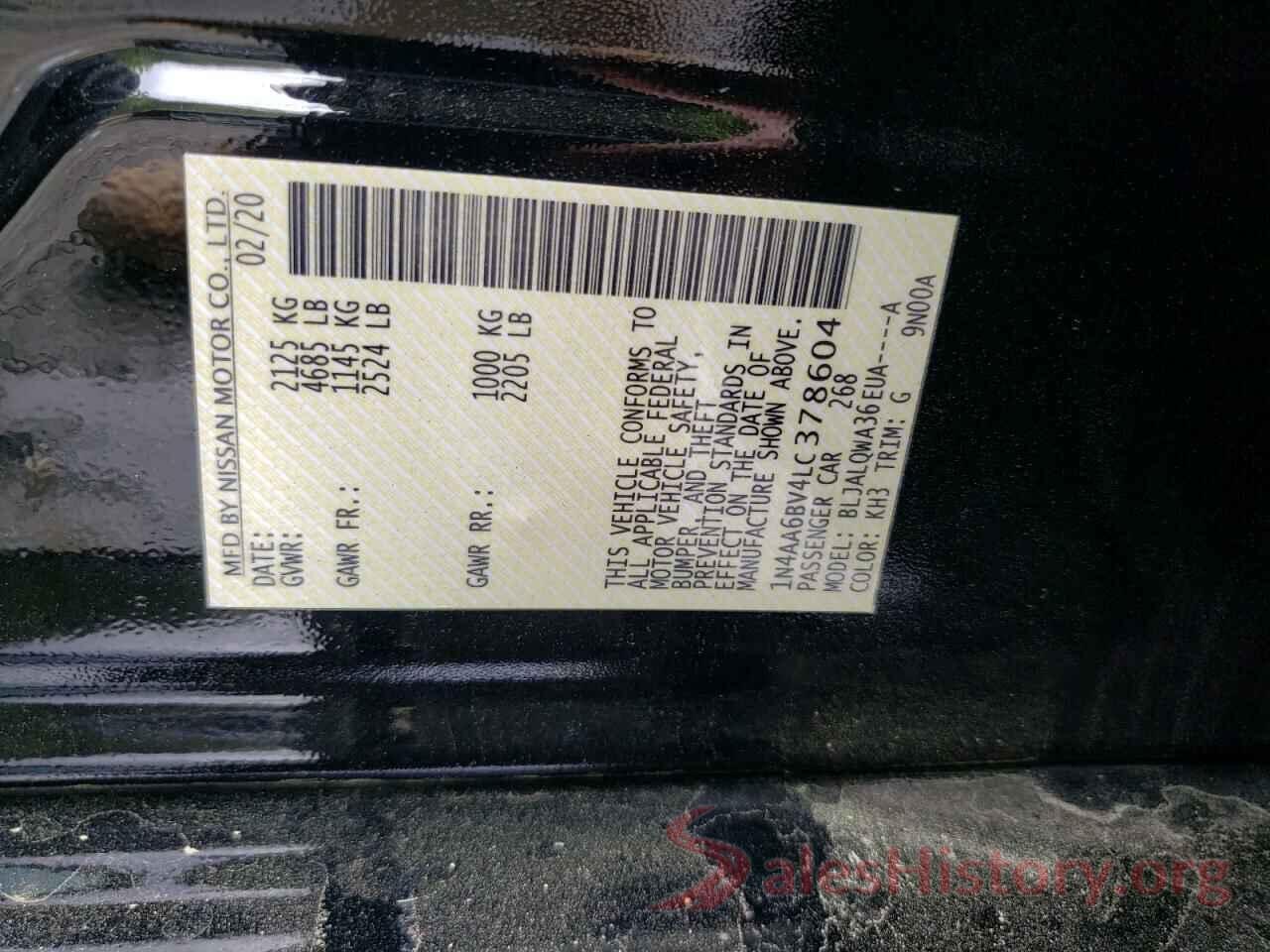 1N4AA6BV4LC378604 2020 NISSAN MAXIMA