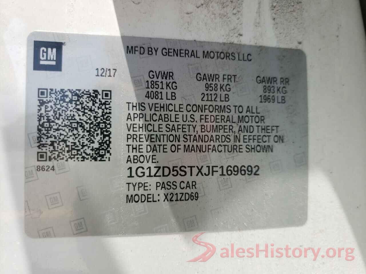 1G1ZD5STXJF169692 2018 CHEVROLET MALIBU