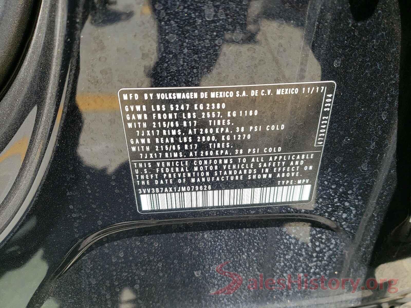 3VV3B7AX1JM079626 2018 VOLKSWAGEN TIGUAN