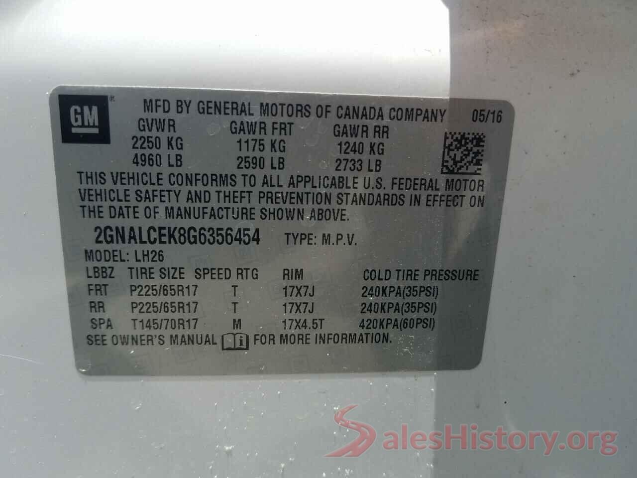 2GNALCEK8G6356454 2016 CHEVROLET EQUINOX