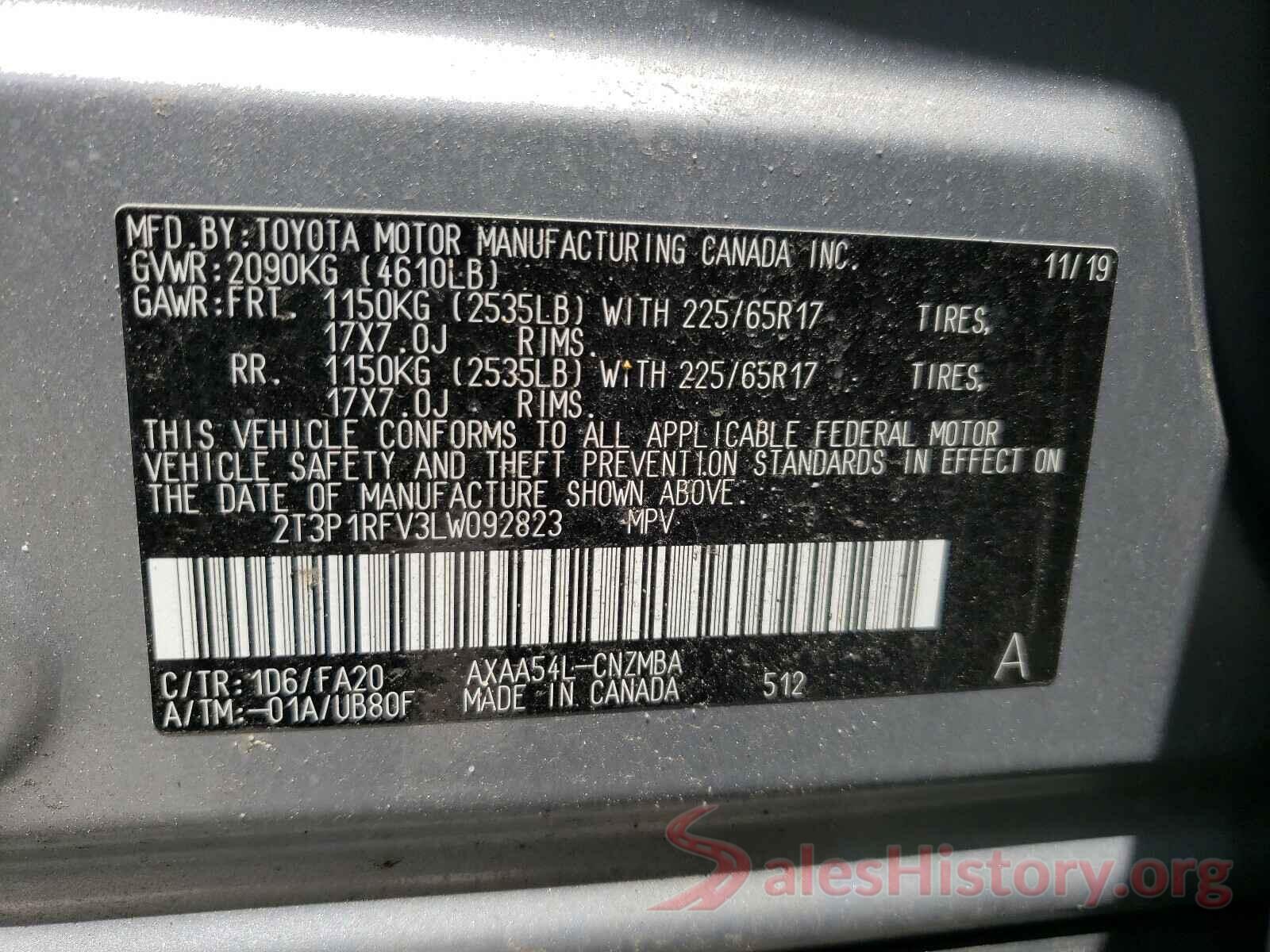 2T3P1RFV3LW092823 2020 TOYOTA RAV4