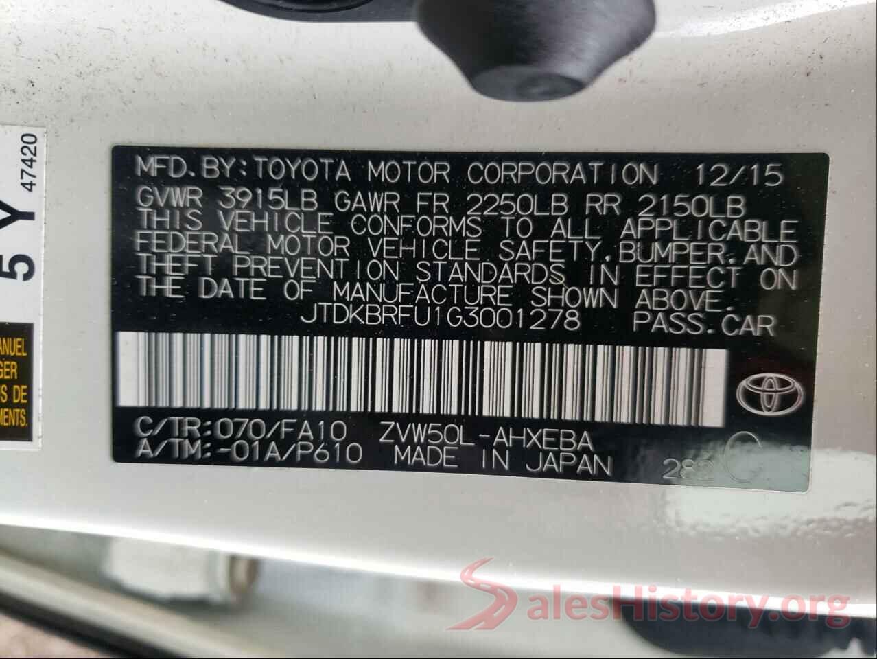 JTDKBRFU1G3001278 2016 TOYOTA PRIUS