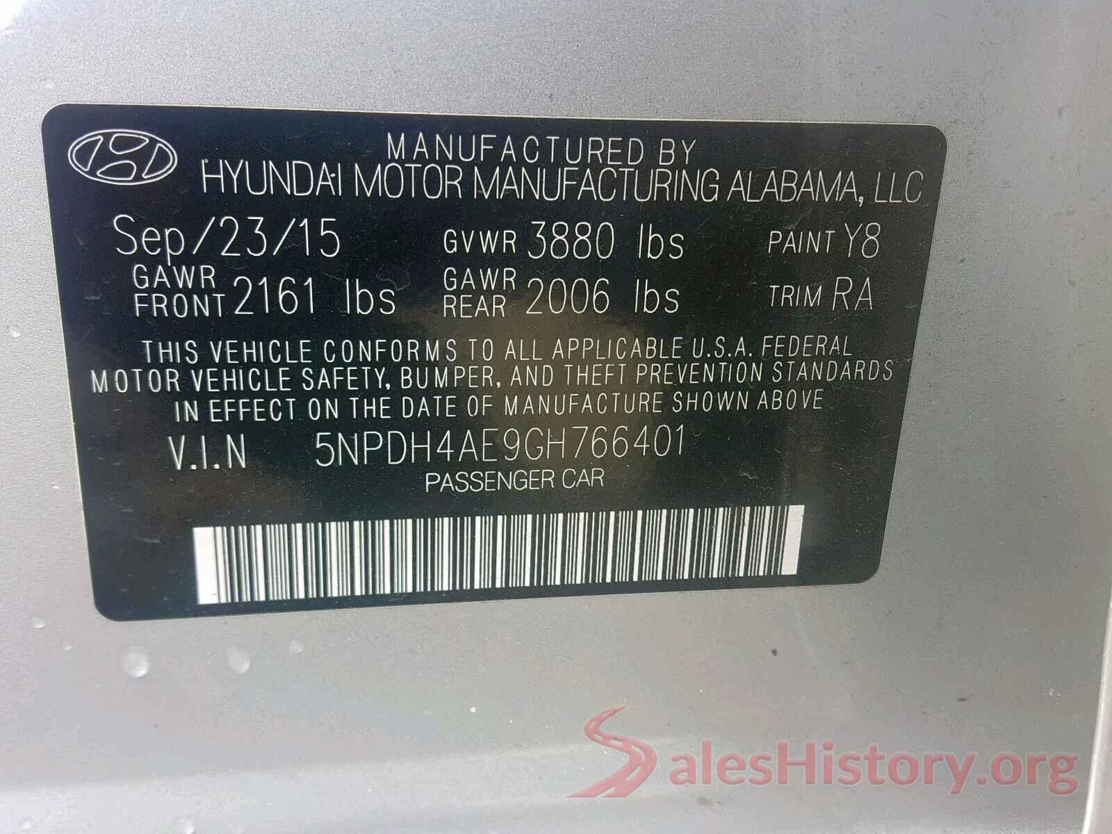 5NPDH4AE9GH766401 2016 HYUNDAI ELANTRA