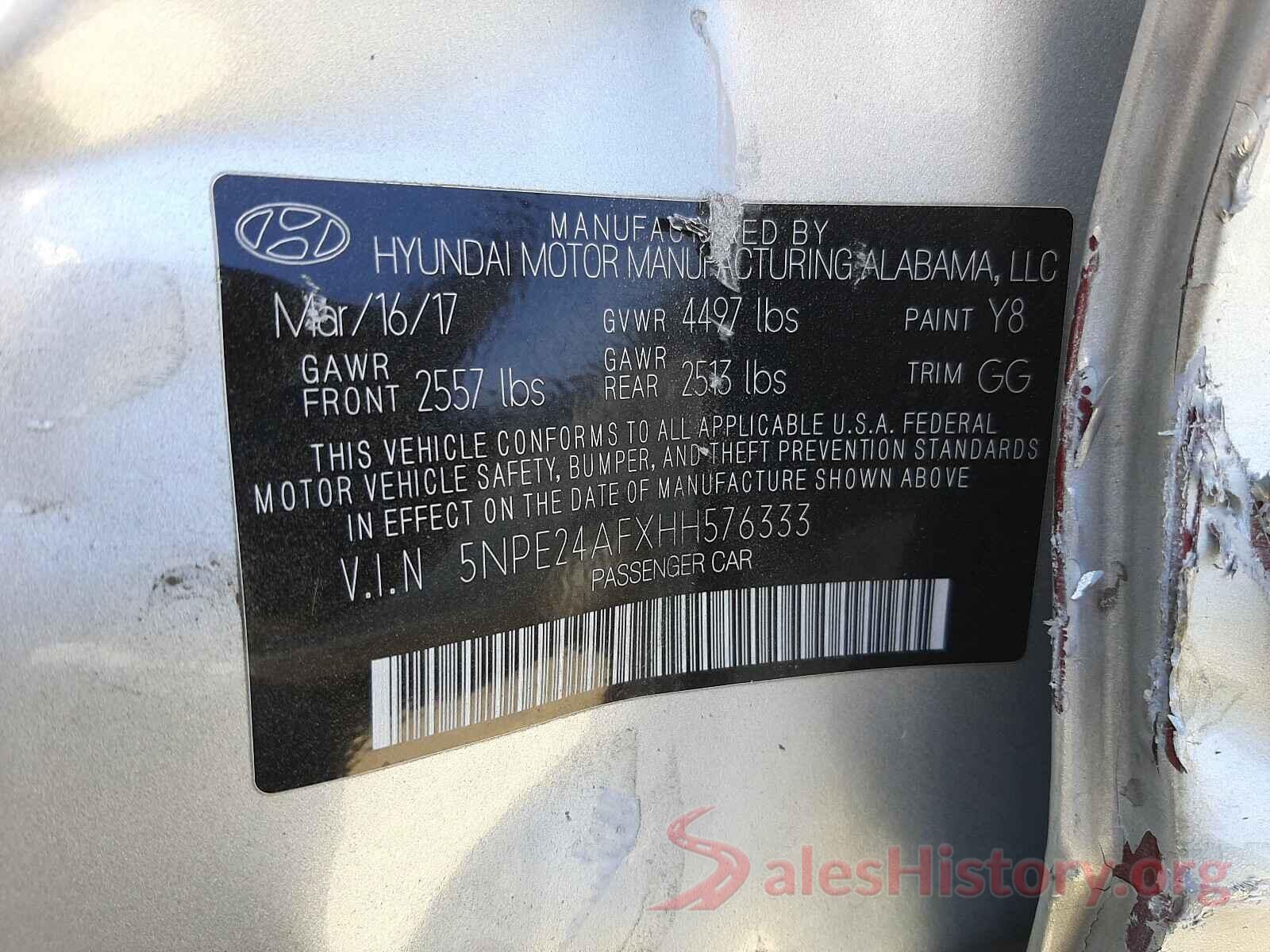 5NPE24AFXHH576333 2017 HYUNDAI SONATA