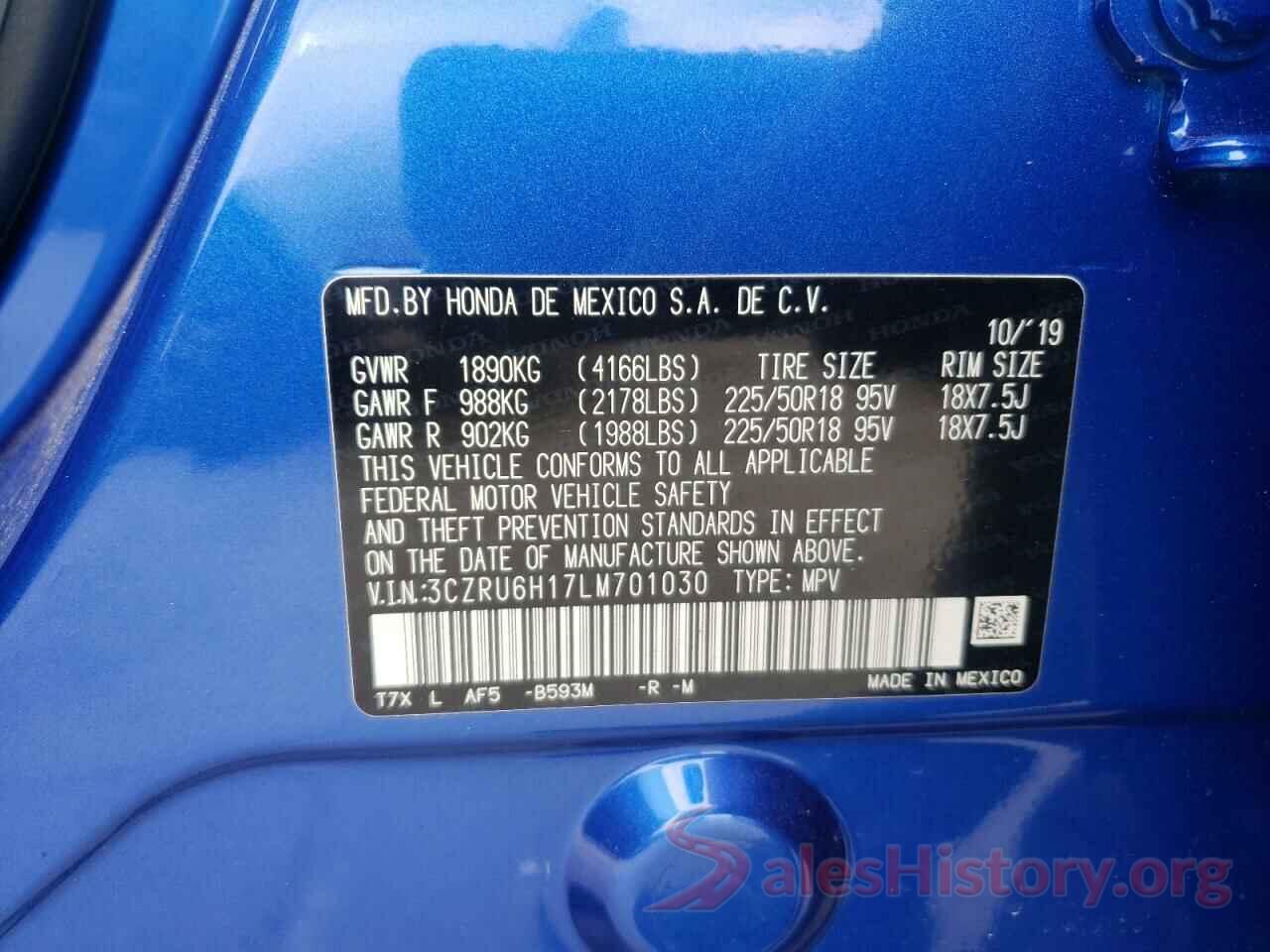 3CZRU6H17LM701030 2020 HONDA HR-V