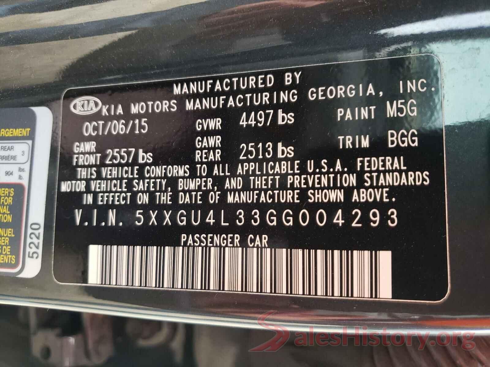 5XXGU4L33GG004293 2016 KIA OPTIMA