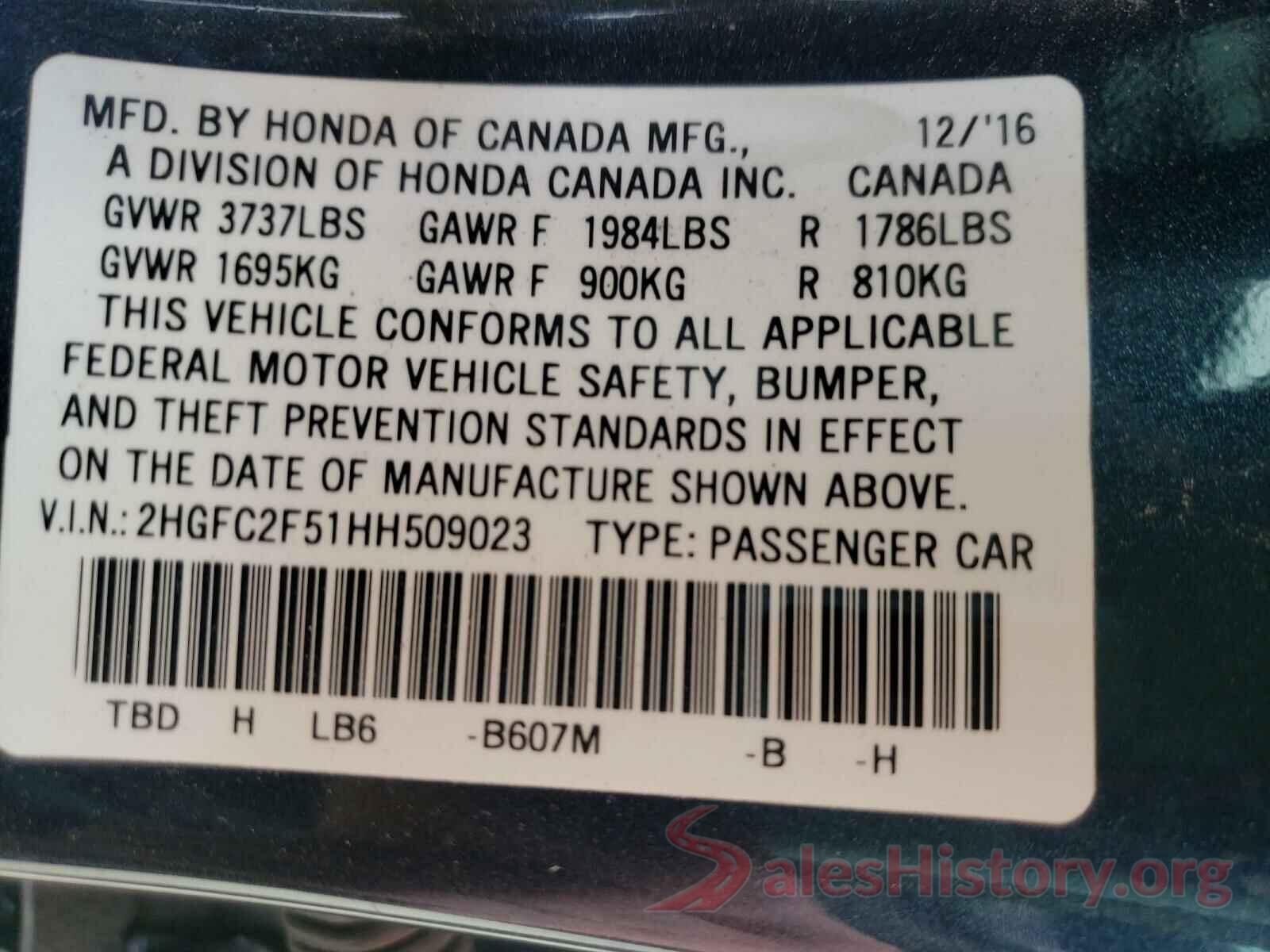 2HGFC2F51HH509023 2017 HONDA CIVIC