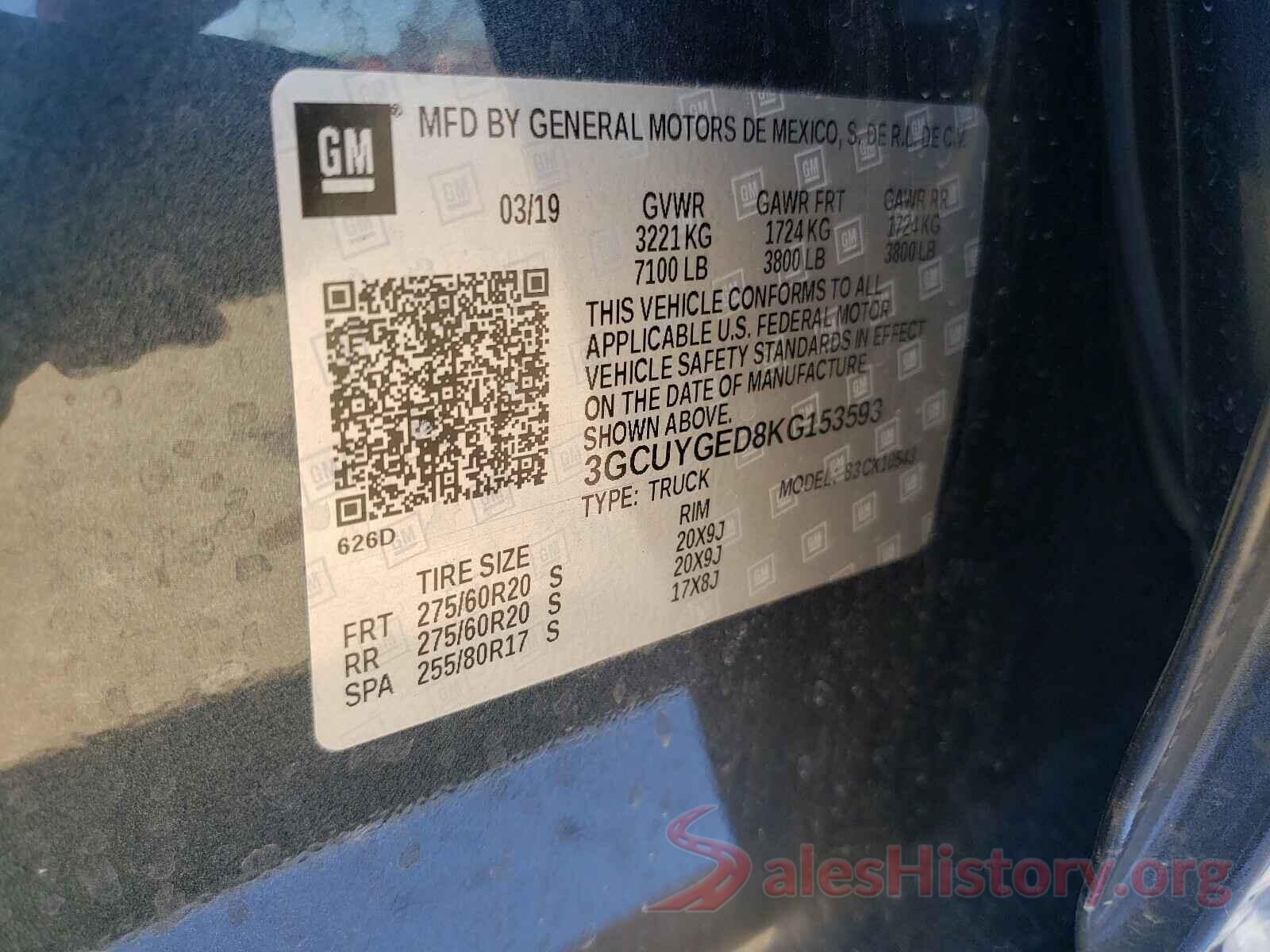 3GCUYGED8KG153593 2019 CHEVROLET SILVERADO