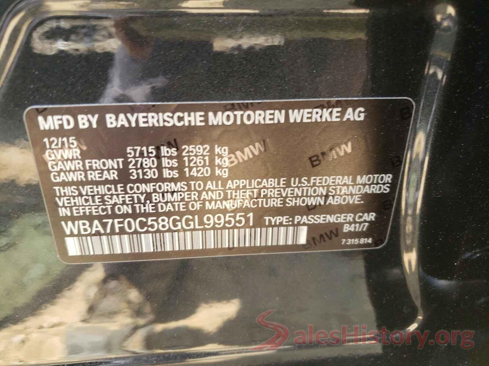 WBA7F0C58GGL99551 2016 BMW 7 SERIES