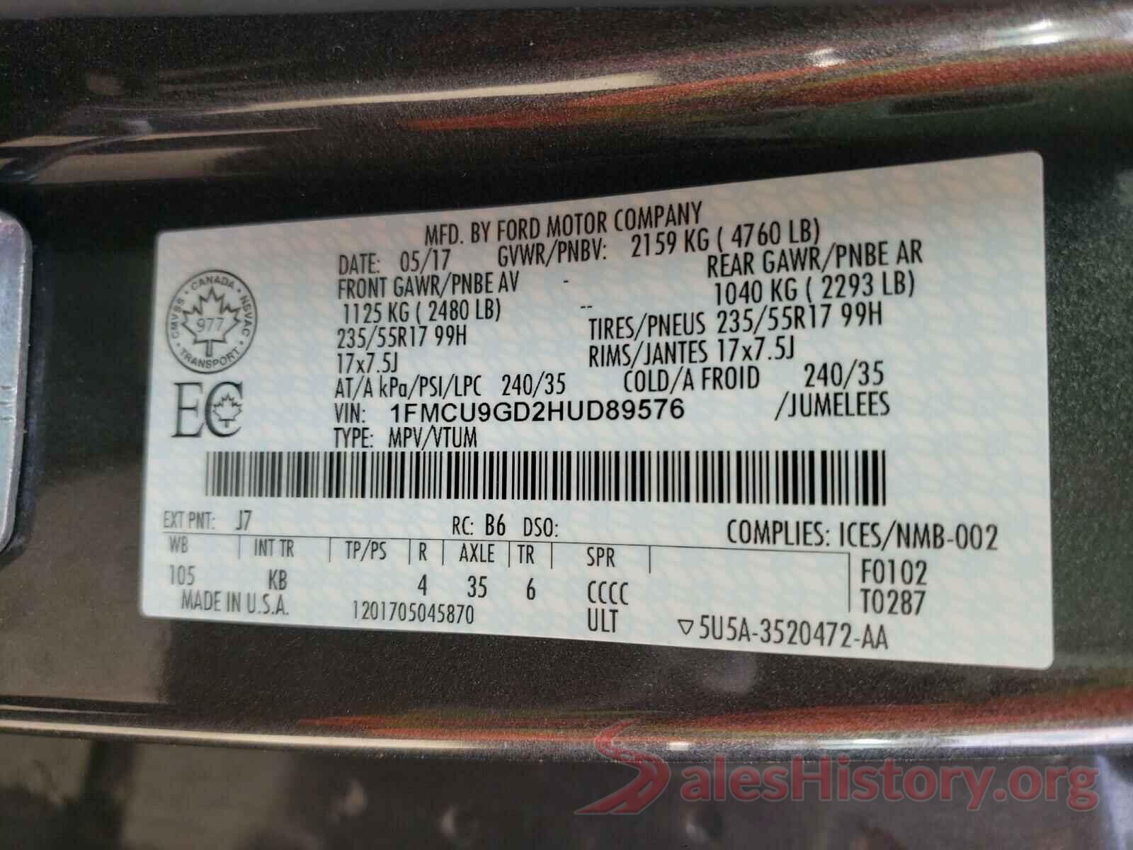 1FMCU9GD2HUD89576 2017 FORD ESCAPE