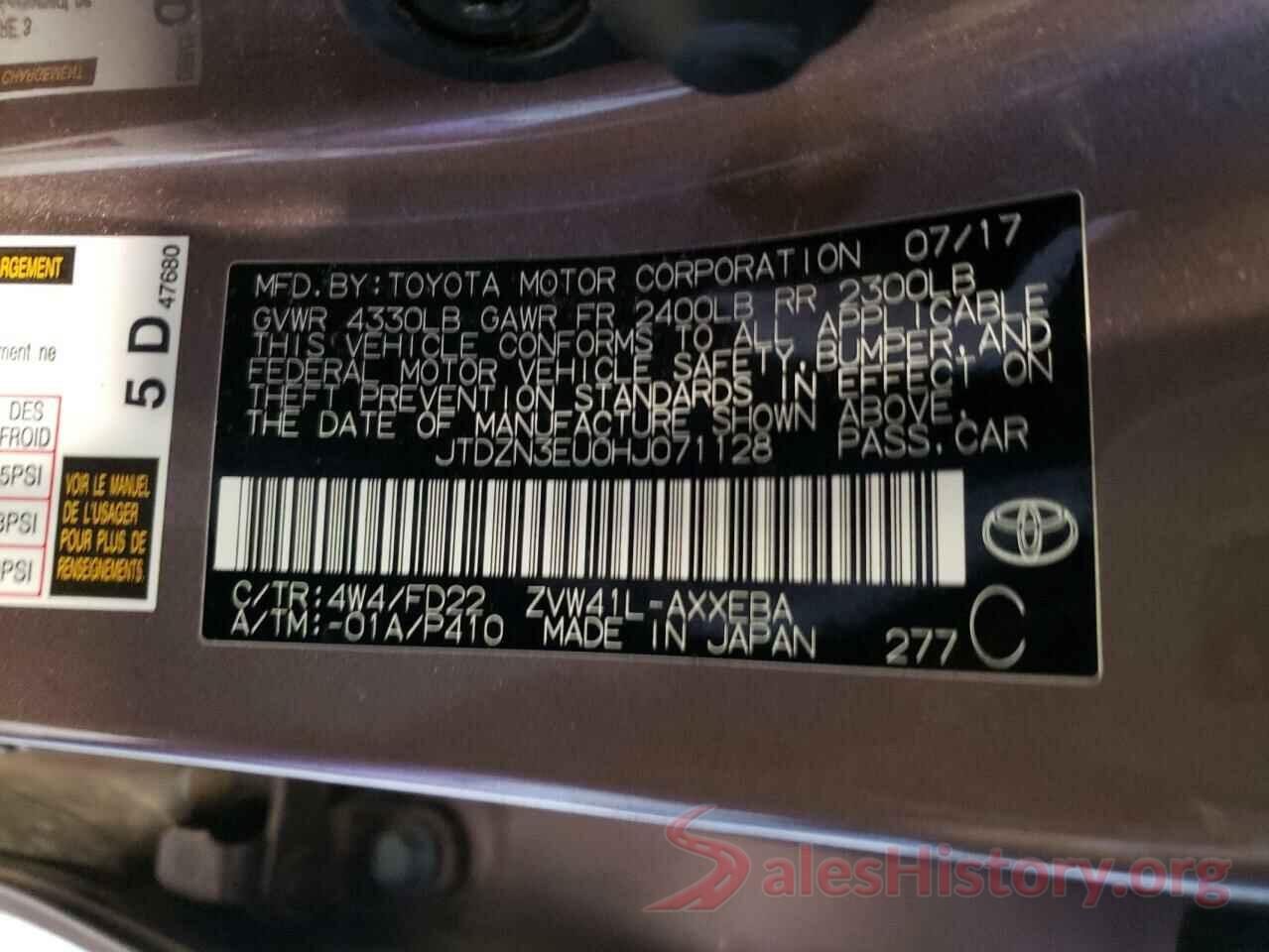 JTDZN3EU0HJ071128 2017 TOYOTA PRIUS