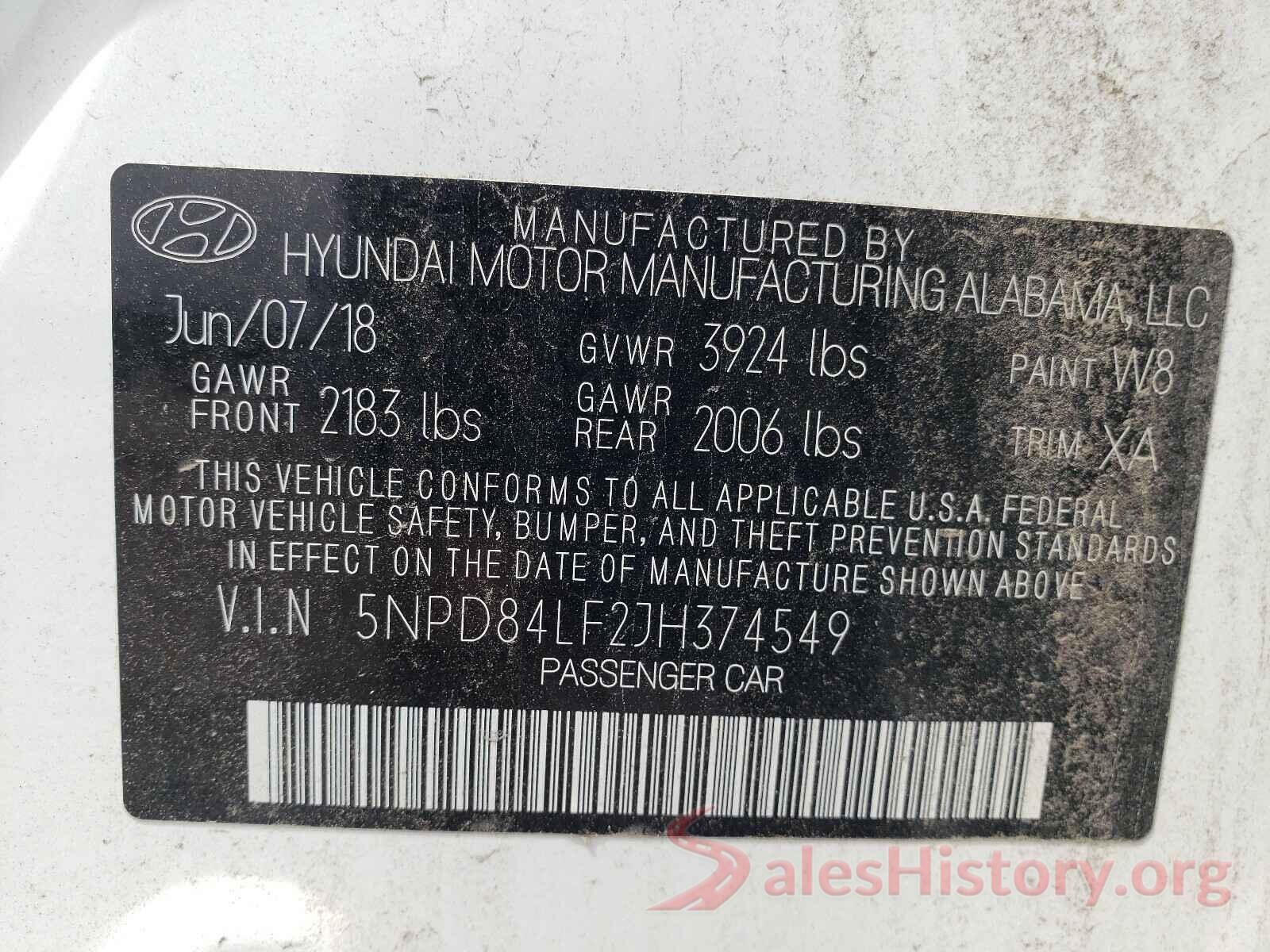 5NPD84LF2JH374549 2018 HYUNDAI ELANTRA