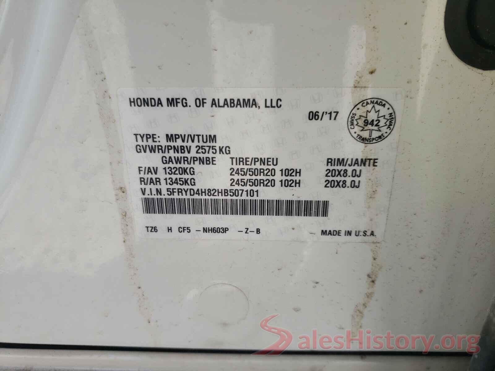 5FRYD4H82HB507101 2017 ACURA MDX