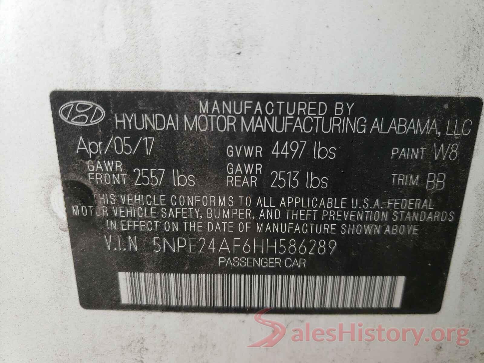 5NPE24AF6HH586289 2017 HYUNDAI SONATA