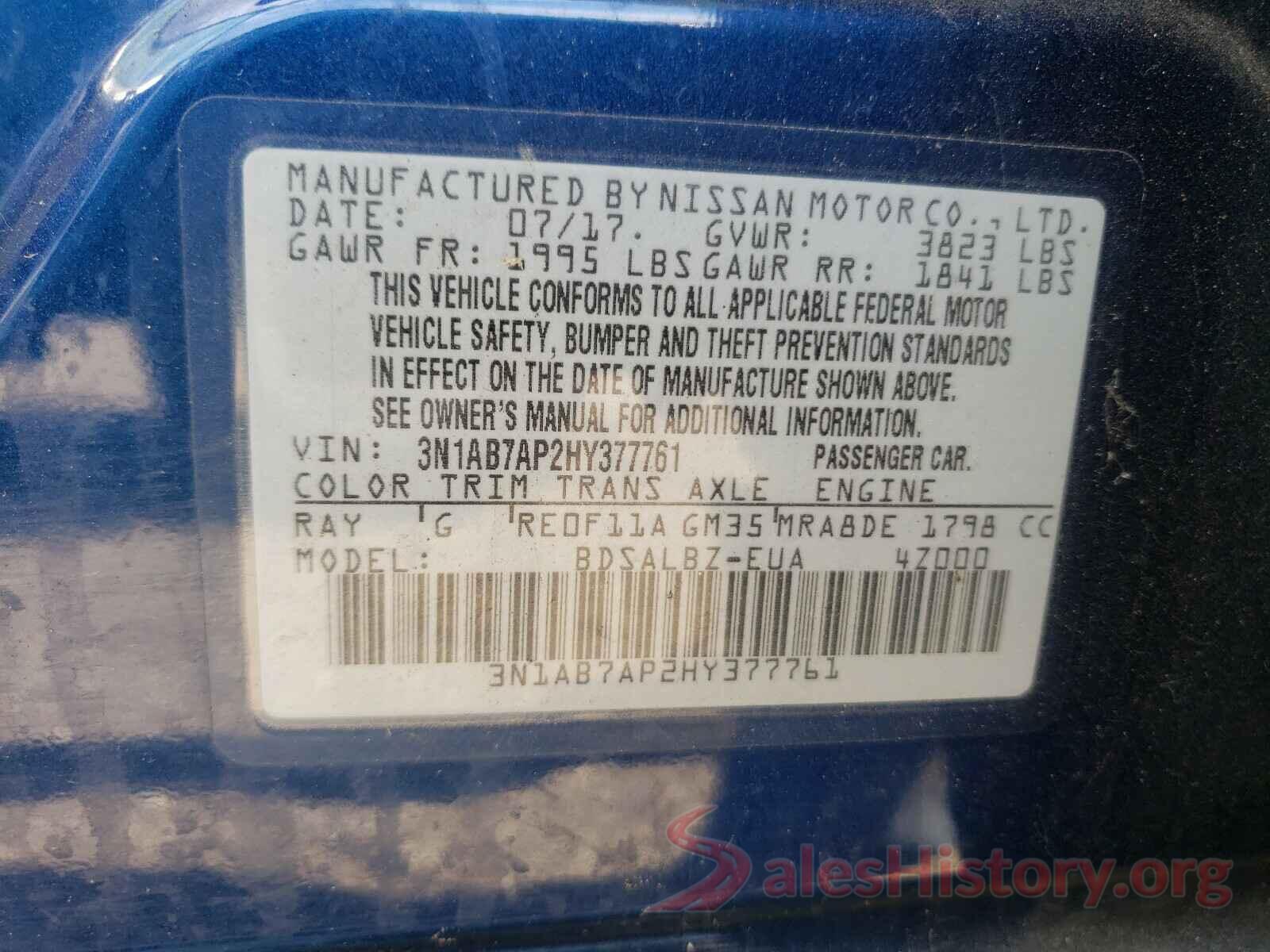 3N1AB7AP2HY377761 2017 NISSAN SENTRA