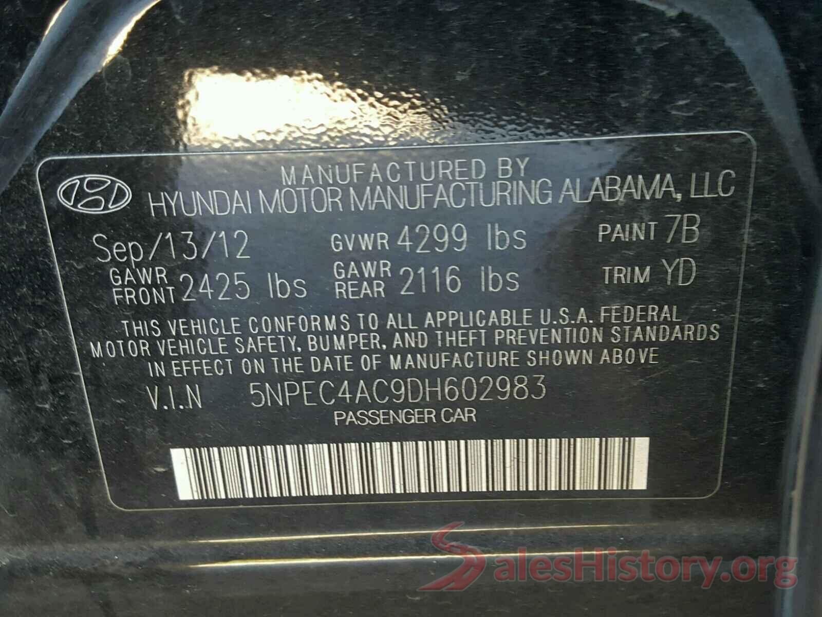 5NPEC4AC9DH602983 2013 HYUNDAI SONATA