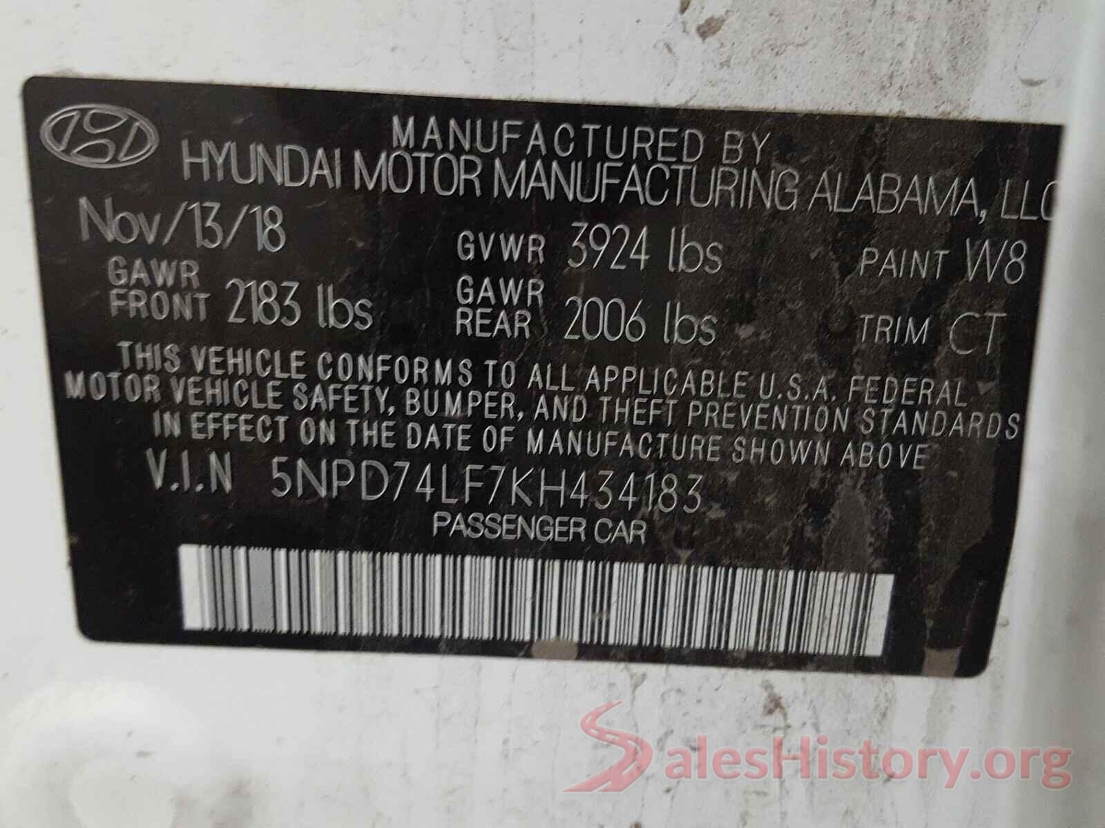 5NPD74LF7KH434183 2019 HYUNDAI ELANTRA