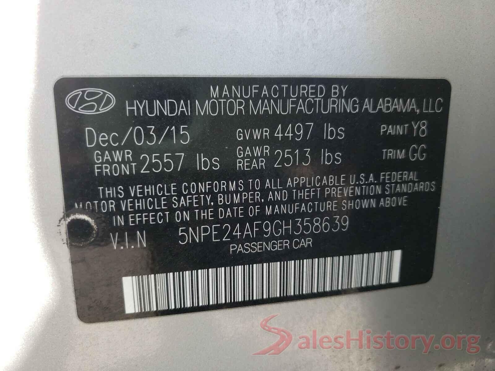 5NPE24AF9GH358639 2016 HYUNDAI SONATA