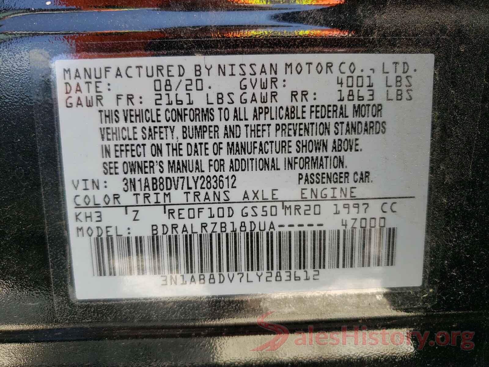 3N1AB8DV7LY283612 2020 NISSAN SENTRA